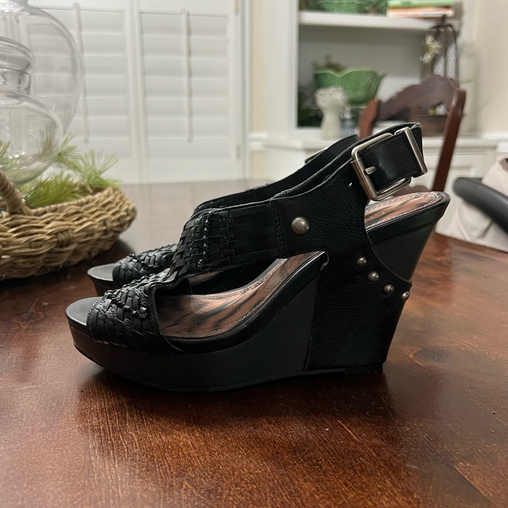 Black woven platforms